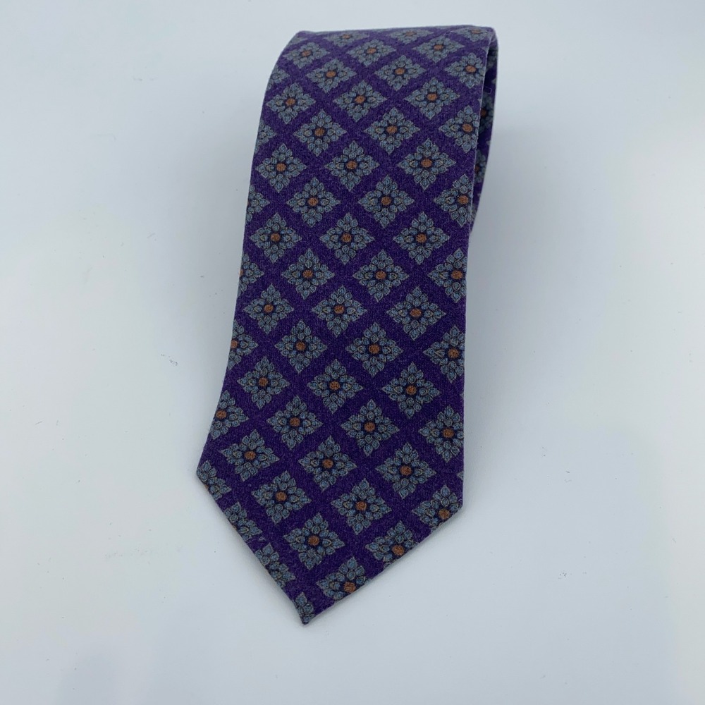 Eton Tie Mens One Size Purple Blue Patterned Professional Necktie‎ Italy Made